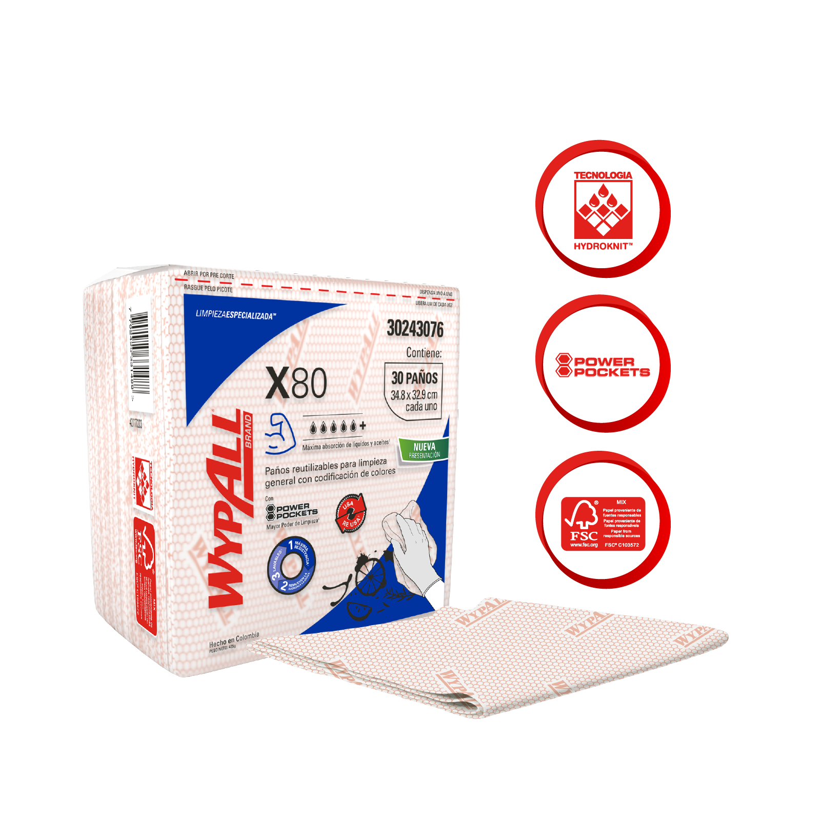 KCP PAÑO IND WYPALL X-80 ROJO 10X1X30 QF